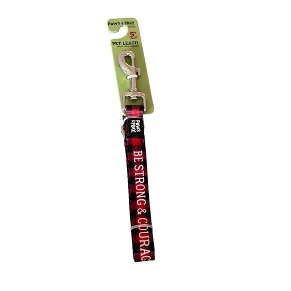 Kerusso Paws & Pray 5Ft Pet Leash Strong & Courageous‎ Red Gingham NWT