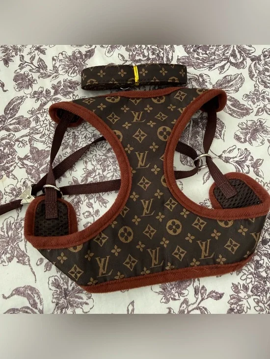 LV Brown & Tan Pet Harness with Silver Hardware size L for small breeds