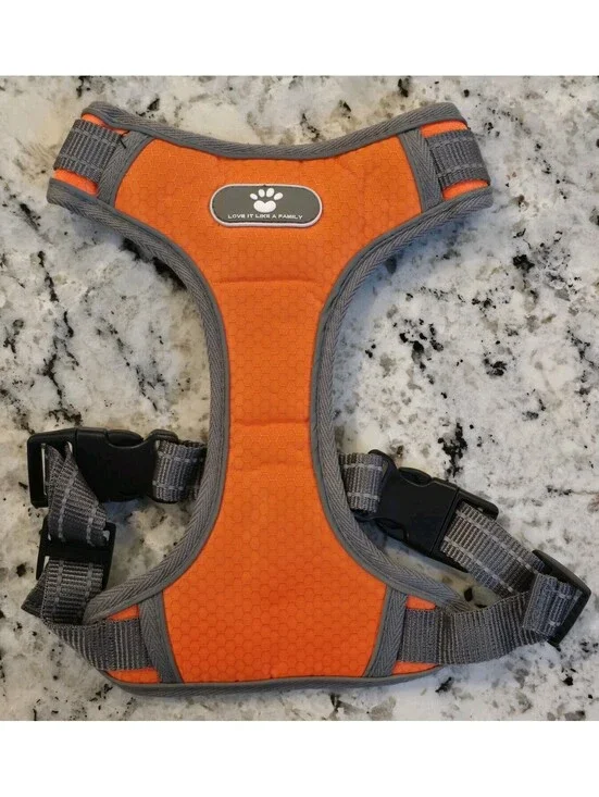 Dog Harness, No Pull Reflective Adjustable, Breathable Mesh, Orange, Medium M