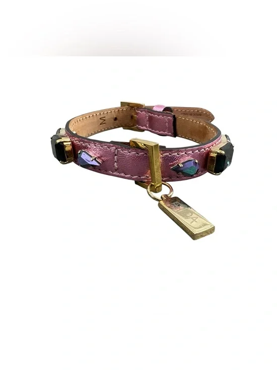 Frida Firenze metallic pink gold dog collar, color jewels, small, like new