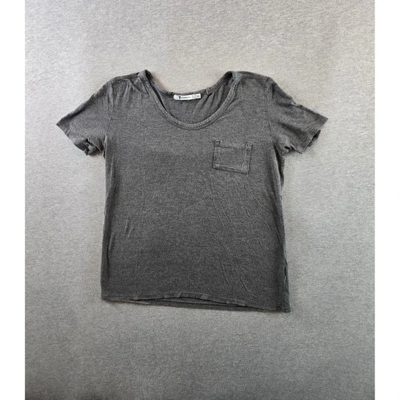 T by Alexander Wang Pocket Tee Women Small Charcoal Grey Scoop Neck Short Sleeve