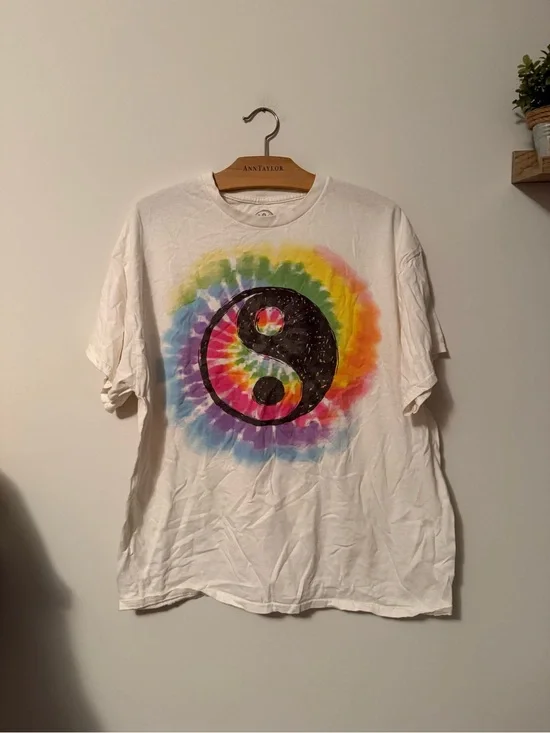 Tie-Dye Yin Yang Short Sleeve Tee - White Multicolor DOM