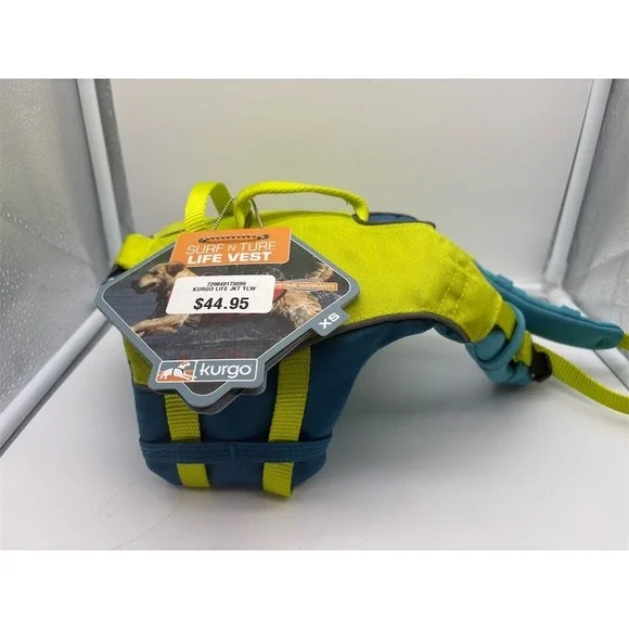 Kurgo Dog Life Jacket Flotation Vest XS Yellow/Teal Handle & D-Ring