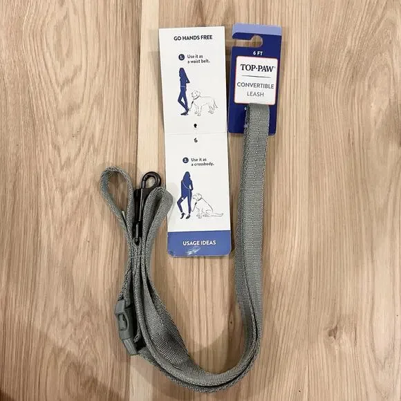 Convertible Leash 6ft Dog Puppy Hands Free Crossbody Waist Belt Grey Unisex