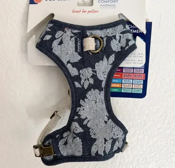 NWT Top Paw SMALL Unisex Chest Vest Dog Puppy Pullers Harness Blue Denim Floral