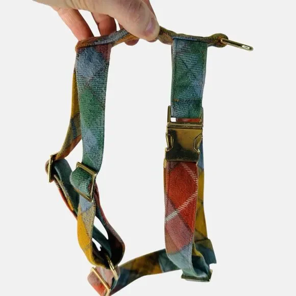 The Foggy Dog Walking Harness Medium Plaid Gold Metal Heavy Duty Front Rear Clip