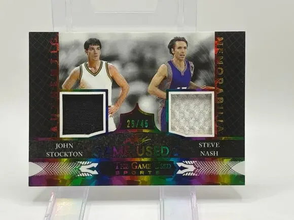 2024 Leaf In The Game Used Steve Nash & John Stockton Dual Jersey Patch 28/45 SP