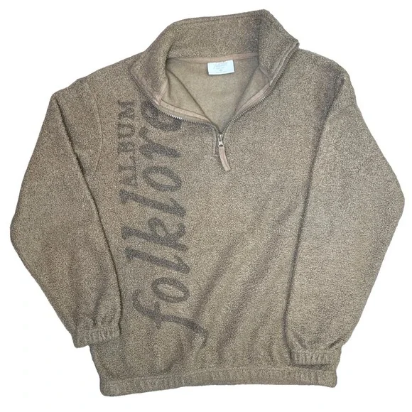 Official Taylor Swift Folklore Album Sherpa 1/4 Zip Pullover Beige XS