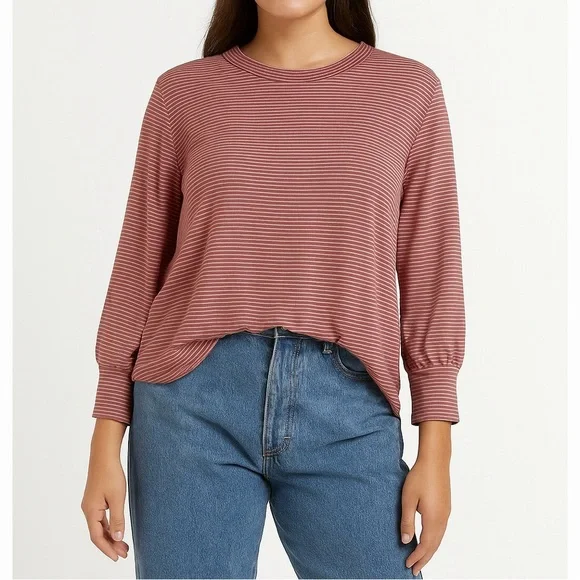 Mododoc LA | Retro Inspo Rust Stripe Statement Sleeve Soft Boxy T-Shirt