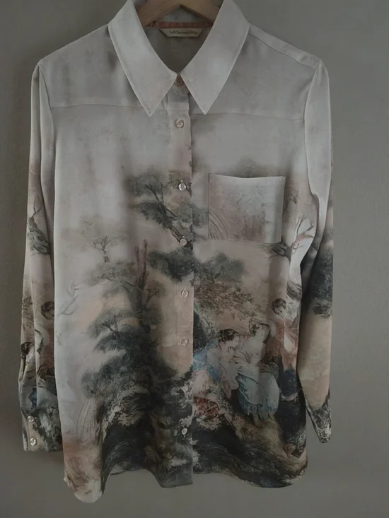 Soft Surroundings Sz L Pastoral Romanticism Antique Print Blouse Shirt Tunic