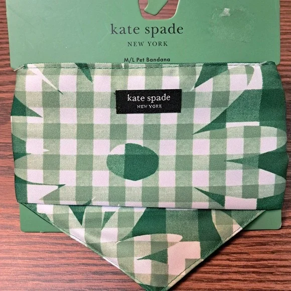 Kate Spade Dog Bandana, Green and‎ White, m/l, 34