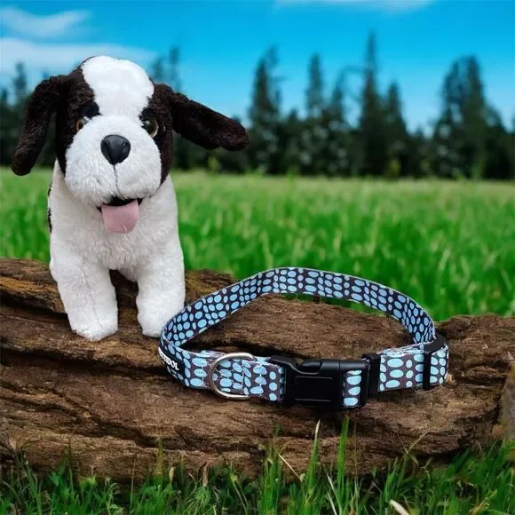 NWOT New Pettidol Dog Pet Collar w/Quick Release Buckle Blue/Brown Dot Pattern