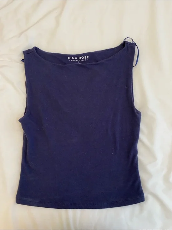 Pink Rose Deep Navy Ribbed Tank Top