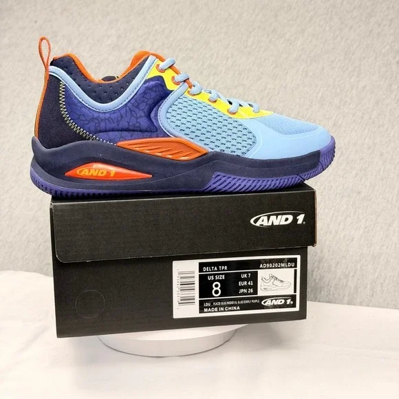 AND1 Delta‎ TPR Basketball Shoes Blue Purple Orange AD90202MLDU Mens Size 8 NEW