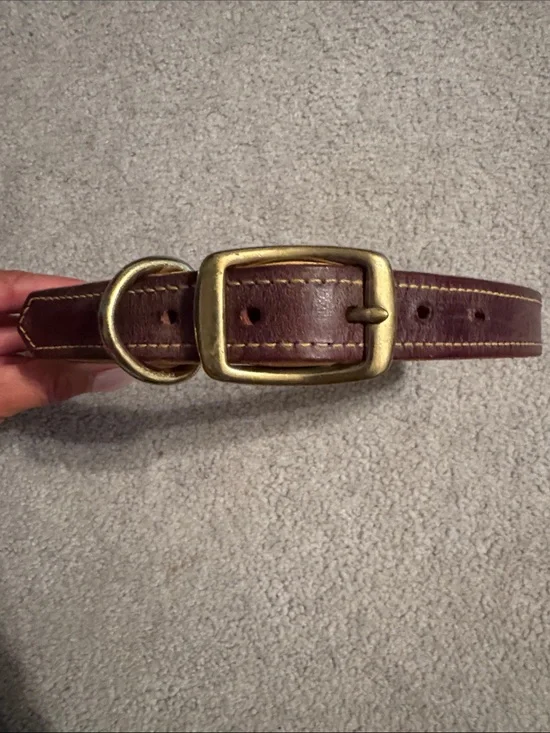Weaver Deerskin lined Brown Leather Dog Collar with Brass Buckle 25”