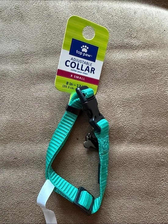 Top Paw Small Adjustable Dog Cat Collar - Teal Green 8-12”