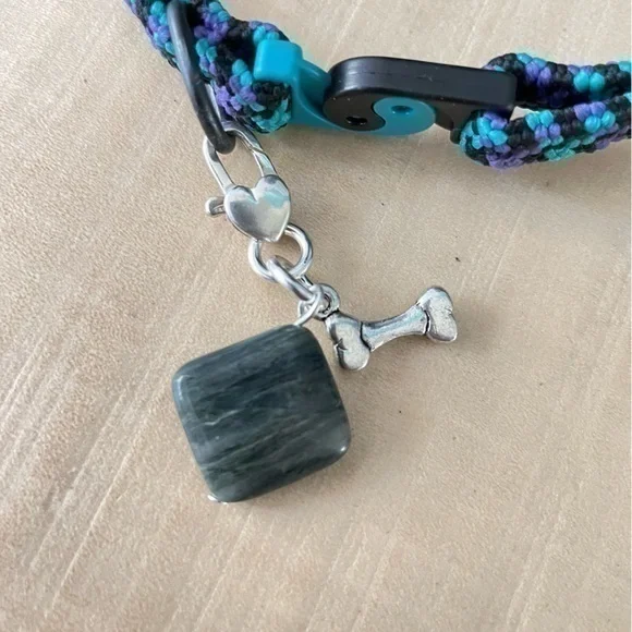 $10 SALE Handmade Pet Collar Charm Dark Green Gray Black Metal Dog Bone