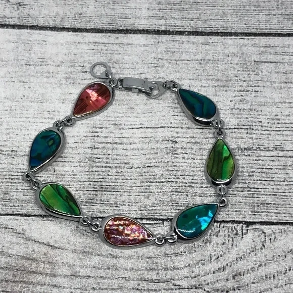 Colorful abalone inlay chain links bracelet boho.