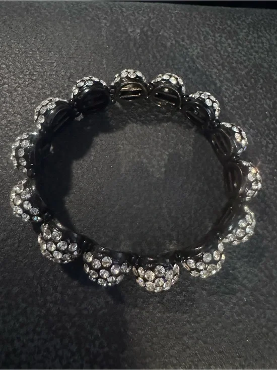 Crystal Pave Bead Stretch Bracelet - Silver and Black