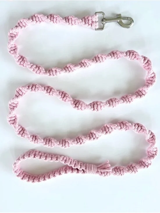 Handmade Pink Macrame Dog Collar/Leash set