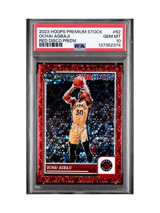 Ochai Agbaji 2023 Panini Hoops Premium #62 30/149 Red Disco Prizm PSA 10 Gem