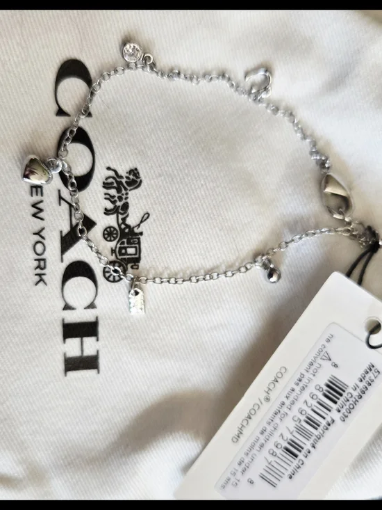 Coach Silver Charm Bracelet with Heart Accents