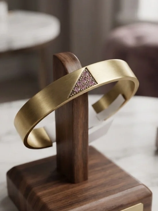 Gold-Tone Round Cuff Bracelet with Pink Accent
