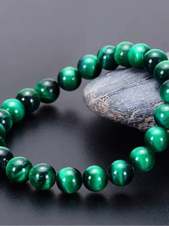 10mm Green Tiger Eye Beaded Stretch Bracelet - Women Jewelry