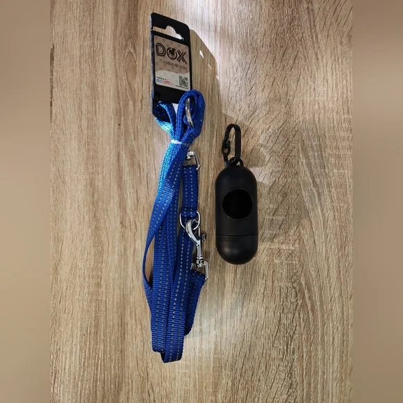 Blue Dog Leash with Black Waste Bag Holder Small Dog