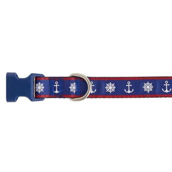 Top Paw Blue Nautical Anchor Nylon‎ Adjustable Dog Collar X-Small 8-12 in