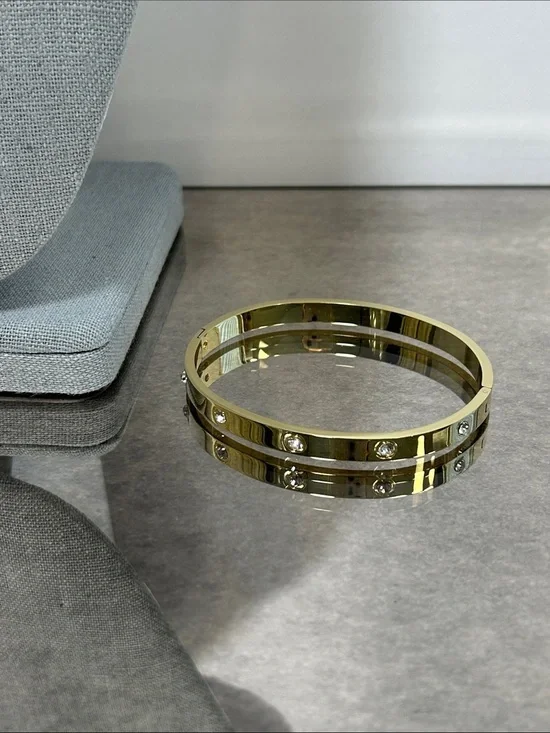 Gold Crystal-Studded Bangle Bracelet