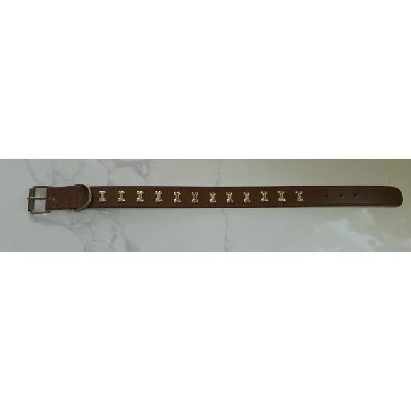 Dog Puppy Lux Gold Metal Bone Collar Brown 24 In New‎ Without Tag