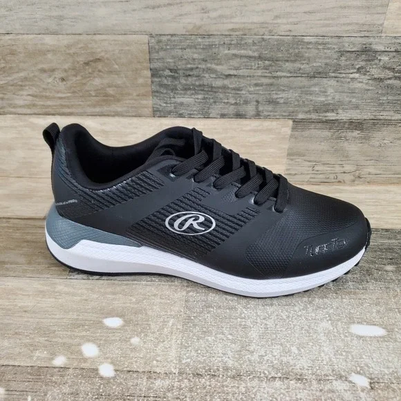 Rawlings League Turf Shoes Sz 8 D‎ Black White Leather Lace-Up Baseball Cleats