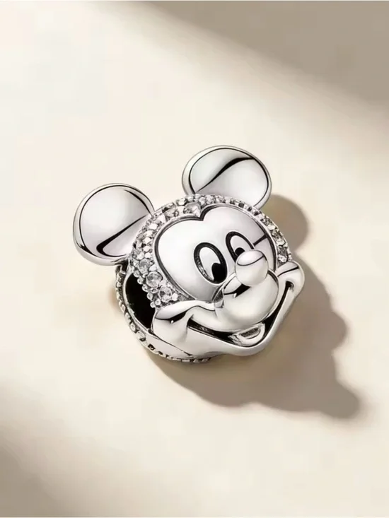 Sterling Mickey Mouse Charm with Cubic Zirconia Accents (compatible with Pandora