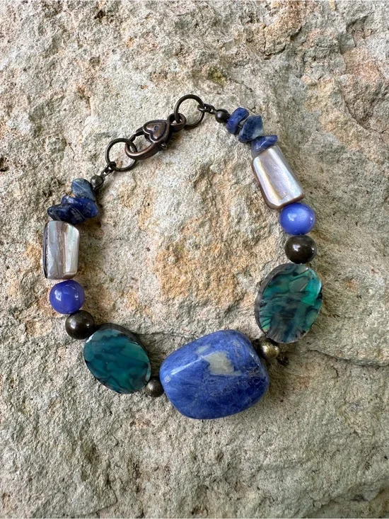 Blue & Teal Gemstone Bead Bracelet