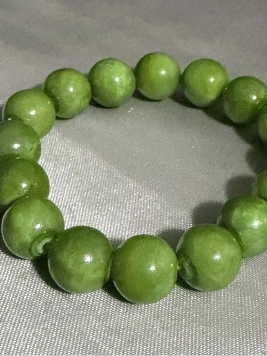 Handmade Ceramic Chunky Green Beaded Stretch Bracelet - Women Jewelry