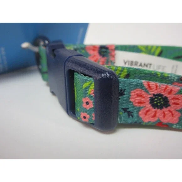 Vibrant Life Adjustable Dog Collar Medium Green Jungle Floral Print 14
