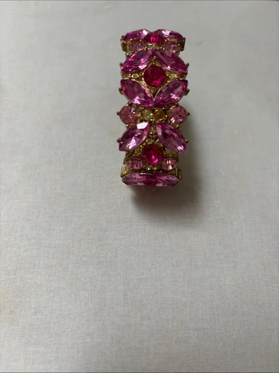 Gold-Tone Pink Crystal Flower Statement Bracelet