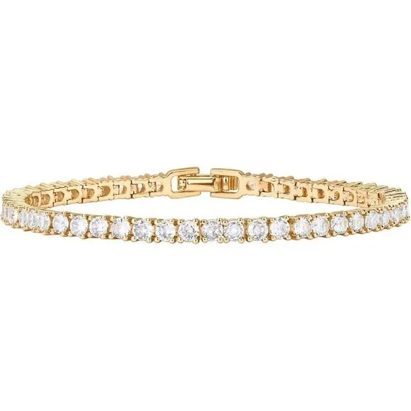 14K Gold Plated Cubic Zirconia Tennis Bracelet for Women - Size 6.5-7.5