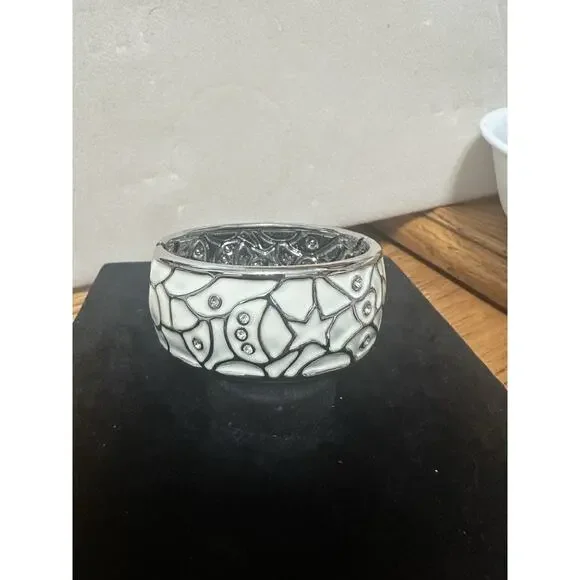 Sequin Nordstrom Silver Tone White Statement Enamel Bangle Bracelet #57