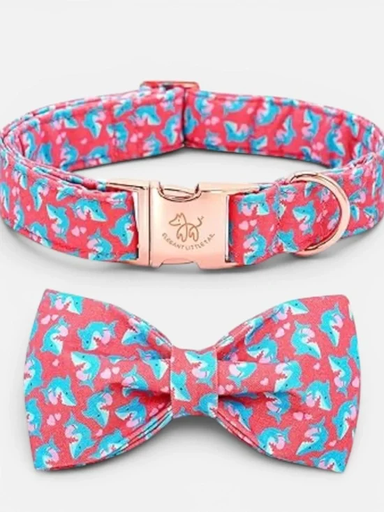 Shark Print Dog Collar & Bow Tie Set Large NWT