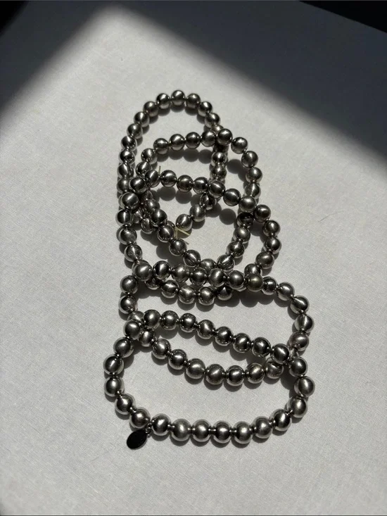 Silver color Beaded Stretch Bracelet Set of 5 stretch stackable- Women’s Jewelry