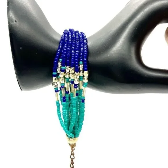 Multi Strand Bracelet in Blue & Turquoise beads