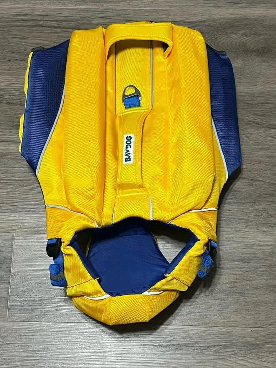BayDog Canine Life Jacket Large Yellow Blue Dog Float Vest Swim Safety Adventure