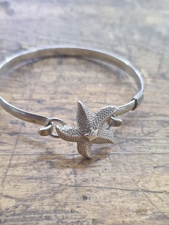 Sterling Silver Starfish Bangle Bracelet - Silver