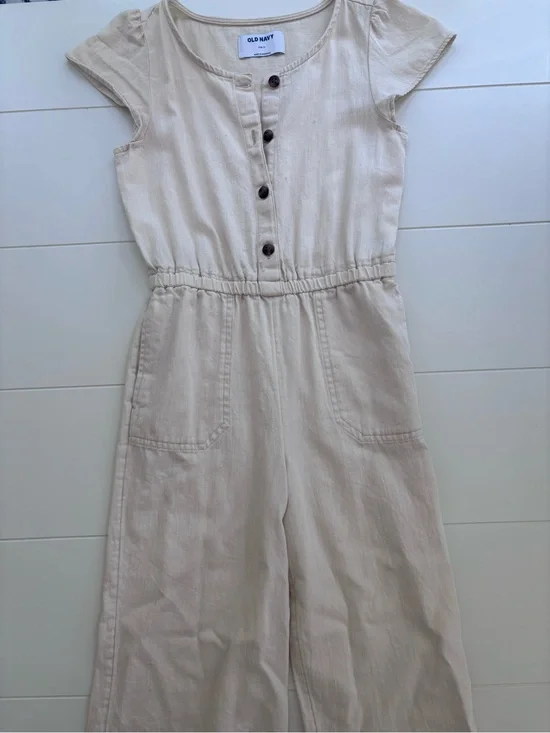 Old Navy Cream Short-Sleeve Button-Front Jumpsuit