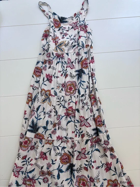 Old Navy White Maxi Dress with Pink, Blue & Yellow Floral Print
