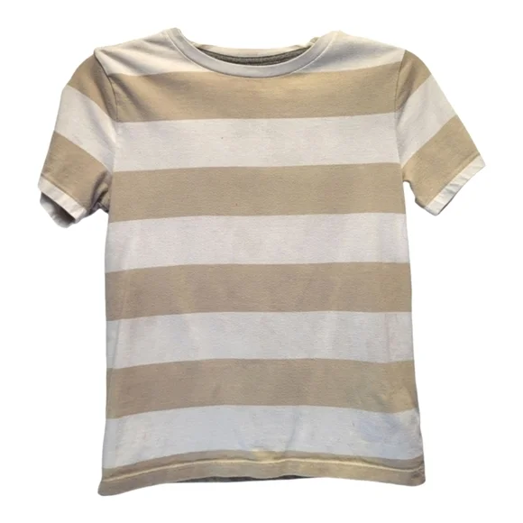 Old Navy Kids Tan and White Short Sleeve Striped Tee - Size L