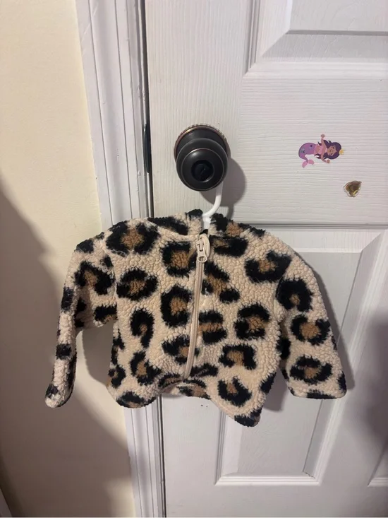 Old Navy Cream and Black Leopard Sherpa Puffer Jacket