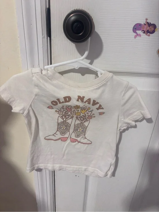 Old Navy Cream Graphic Tee with Floral Cowboy Boots